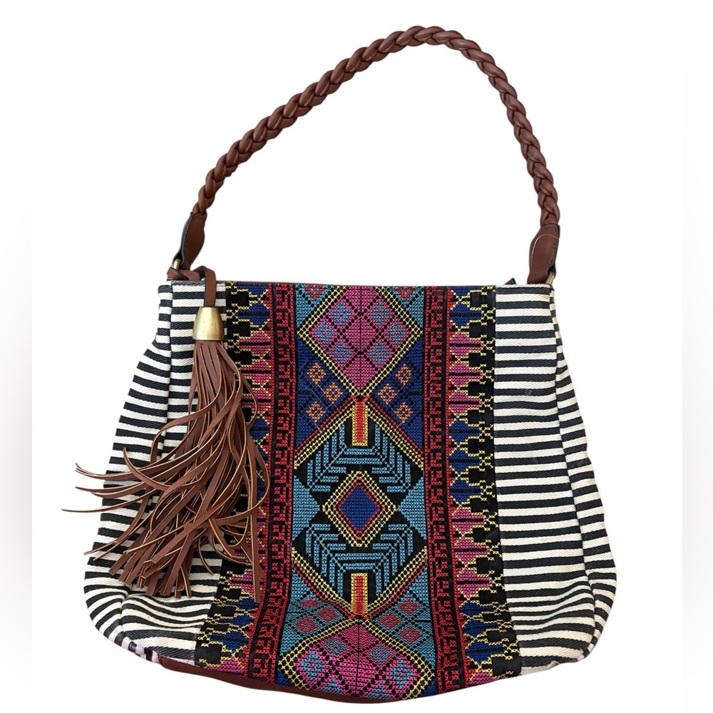 MMS Black and White Large Bag with Multi Color Aztec Design